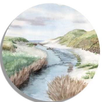 Untersetzer Glasuntersetzer rund 9,5 cm Aquarell Maritim Kunst Druck Kunstdruck Dünen Dänemark Nordsee Düne Meer Henne Strand Molle Fluss