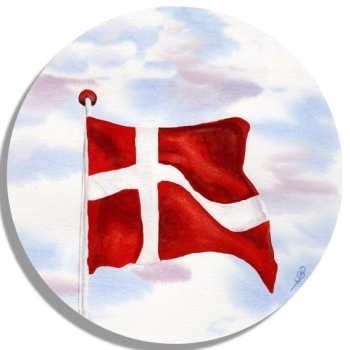 Untersetzer Glasuntersetzer rund 9,5 cm Aquarell Maritim Kunst Druck Kunstdruck Nordsee Dänemark Danmark Denmark Flagge Fahne