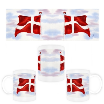 Tasse Becher Kaffeebecher Aquarell Maritim Kunst Druck Kunstdruck Nordsee Dänemark Danmark Denmark Flagge Fahne