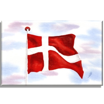 Leinwand 30 x 20 cm Keilrahmen Canvas-Leinen Aquarell Maritim Kunst Druck Kunstdruck Nordsee Dänemark Danmark Denmark Flagge Fahne