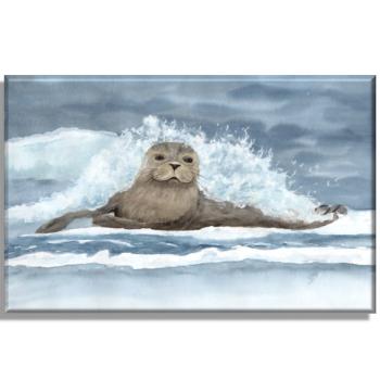 Leinwand 30 x 20 cm Keilrahmen Canvas-Leinen Aquarell Maritim Kunst Druck Kunstdruck Seehund Welle Wellen Robbe Heuler Kegelrobbe Dänemark Nordsee Ostsee