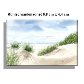 Kühlschrankmagnet  Düne im Sommer Aquarell Maritim Kunst Druck Kunstdruck Dänemark Nordsee Ostsee Dünen Meer Möwe Strand Amrum Sylt
