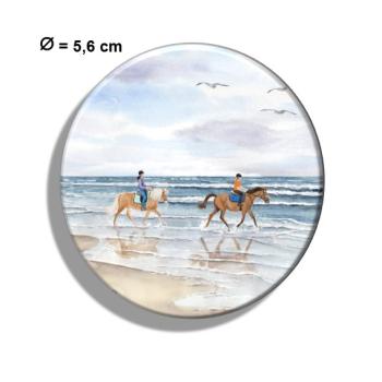 Fridge magnet with bottle opener Watercolor Maritime Art Print North Sea Baltic Sea Denmark Horses Riding Horseriding Beach