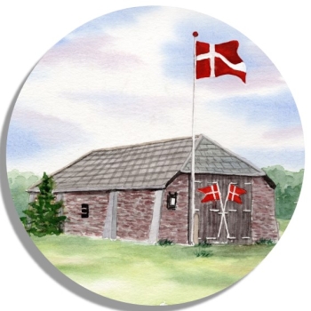 Untersetzer Glasuntersetzer rund 9,5 cm Aquarell Maritim Kunst Druck Kunstdruck Nordsee Dänemark Danmark  Blåvand Blavand Rettungsstation Rettungshaus