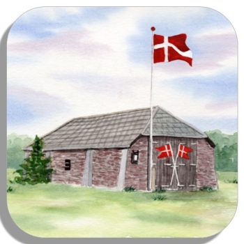 Untersetzer Glasuntersetzer 9,5 x 9,5 cm Aquarell Maritim Kunst Druck Kunstdruck Nordsee Dänemark Danmark  Blåvand Blavand  Rettungsstation Rettungshaus