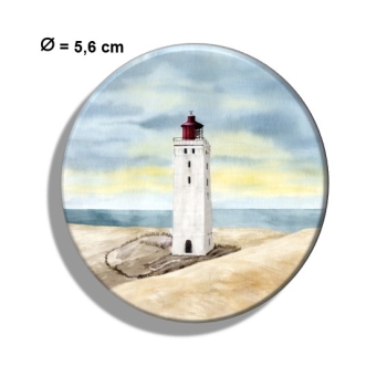 Kühlschrankmagnet m. Flaschenöffner Aquarell Maritim Kunst Druck Kunstdruck Nordsee Dänemark Danmark Leuchtturm Rubjerg Knude Düne Blokhus Lokken Sonnenuntergang
