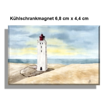 Kühlschrankmagnet Aquarell Maritim Kunst Druck Kunstdruck Nordsee Dänemark Danmark Leuchtturm Rubjerg Knude Düne Blokhus Lokken Sonnenuntergang