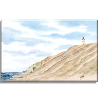 Stretcher frame canvas 30 x 20 cm linen watercolor maritime art print North Sea Denmark Danmark lighthouse Rubjerg Knude dune Blokhus Lokken Cliff