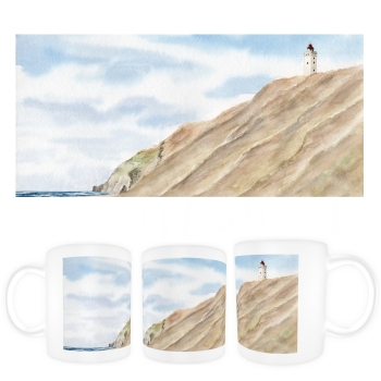 Cup Coffee Cup Mug watercolor maritime art print North Sea Denmark Danmark lighthouse Rubjerg Knude dune Blokhus Lokken Cliff