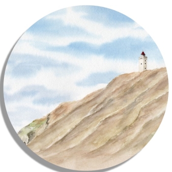 Coasters glass coasters 9,5 x  9,5 cm watercolor maritime art print North Sea Denmark Danmark lighthouse Rubjerg Knude dune Blokhus Lokken Cliff
