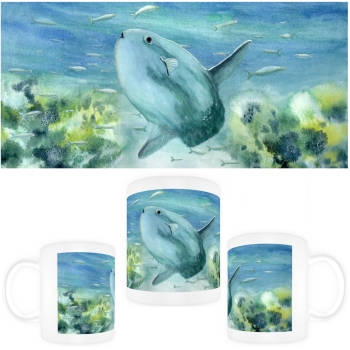 Tasse Becher Kaffeebecher Aquarell Maritim Kunst Druck Kunstdruck Nordsee Dänemark Danmark  Hirtshals Mondfisch Solfisk