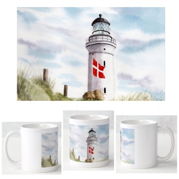 Cup Coffee Cup Mug  Watercolor Maritime Art Print Art Print North Sea Denmark Danmark Hirtshals dunes lighthouse
