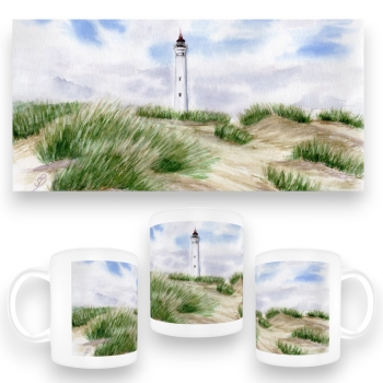 Tasse Becher Kaffeebecher Leuchtturm Lyngvig in der Düne - DK57