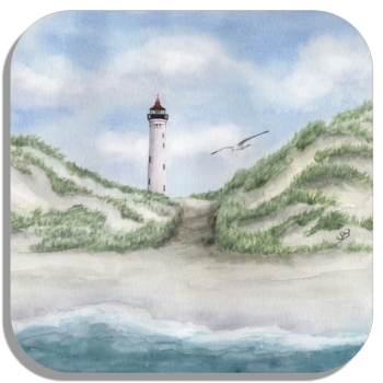 Untersetzer Glasuntersetzer 9,5 x 9,5 cm Leuchtturm Lyngvig in der Düne - DK58