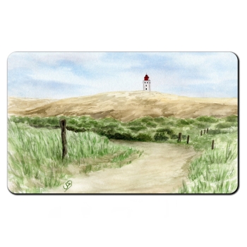 Frühstücksbrettchen Brettchen Aquarell Maritim Kunst Druck Kunstdruck Nordsee Dänemark Danmark Leuchtturm Rubjerg Knude Düne Blokhus Lokken Sonnenuntergang