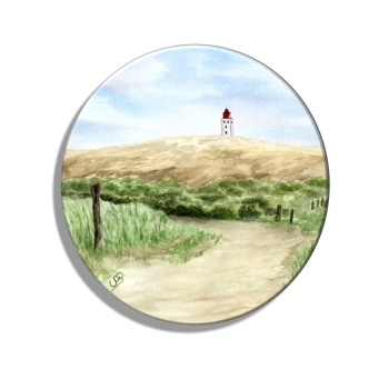 Kühlschrankmagnet m. Flaschenöffner Aquarell Maritim Kunst Druck Kunstdruck Nordsee Dänemark Danmark Leuchtturm Rubjerg Knude Düne Blokhus Lokken Sonnenuntergang