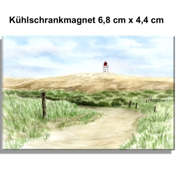 Kühlschrankmagnet Aquarell Maritim Kunst Druck Kunstdruck Nordsee Dänemark Danmark Leuchtturm Rubjerg Knude Düne Blokhus Lokken Sonnenuntergang