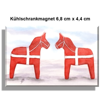 Kühlschrankmagnet  Aquarell Aquarell Maritim Kunst Druck Kunstdruck Nordsee Dänemark Danmark  Blåvand Blavand rote Pferde