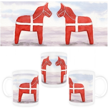 Tasse Becher Kaffeebecher Aquarell Maritim Kunst Druck Kunstdruck Nordsee Dänemark Danmark  Blåvand Blavand rote Pferde