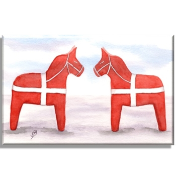 Leinwand 30 x 20 cm Keilrahmen Canvas-Leinen Aquarell Maritim Kunst Druck Kunstdruck Nordsee Dänemark Danmark  Blåvand Blavand rote Pferde