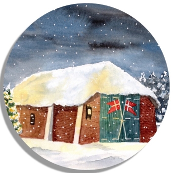 Untersetzer Glasuntersetzer rund 9,5 cm Aquarell Maritim Kunst Druck Kunstdruck Nordsee Dänemark Danmark  Blåvand Blavand Rettungsstation Rettungshaus