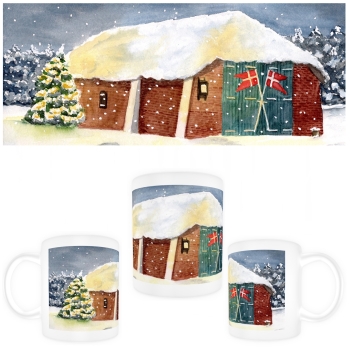 Tasse Becher Kaffeebecher Aquarell Maritim Kunst Druck Kunstdruck Nordsee Dänemark Danmark  Blåvand Blavand Rettungsstation Rettungshaus