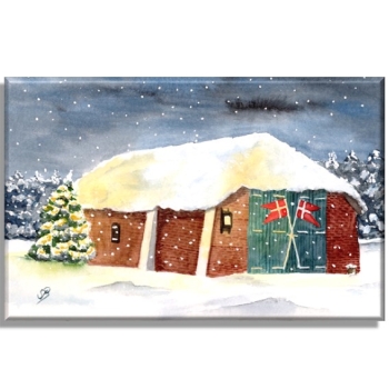 Leinwand 30 x 20 cm Keilrahmen Canvas-Leinen Aquarell Maritim Kunst Druck Kunstdruck Nordsee Dänemark Danmark  Blåvand Blavand Rettungsstation Rettungshaus