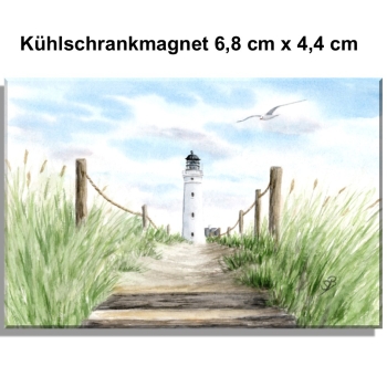Kühlschrankmagnet  Aquarell Aquarell Maritim Kunst Druck Kunstdruck Nordsee Dänemark Danmark Hirtshals Dünen Leuchtturm