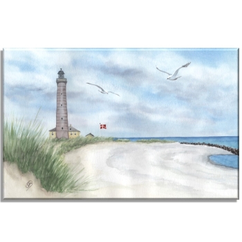 Leinwand 30 x 20 cm Keilrahmen Canvas-Leinen Aquarell Maritim Kunst Druck Kunstdruck Nordsee Dänemark Danmark  Leuchtturm Skagen