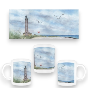 Tasse Becher Kaffeebecher Aquarell Maritim Kunst Druck Kunstdruck Nordsee Dänemark Danmark Leuchtturm Skagen