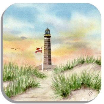 Untersetzer Glasuntersetzer 9,5 x 9,5 cm Aquarell Maritim Kunst Druck Kunstdruck Nordsee Dänemark Danmark  Leuchtturm Skagen