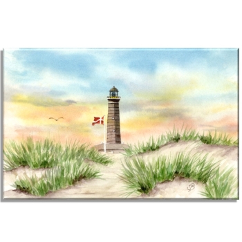 Leinwand 30 x 20 cm Keilrahmen Canvas-Leinen Aquarell Maritim Kunst Druck Kunstdruck Nordsee Dänemark Danmark  Leuchtturm Skagen