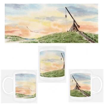 Tasse Becher Kaffeebecher Aquarell Maritim Kunst Druck Kunstdruck Nordsee Dänemark Danmark Leuchtturm Skagen