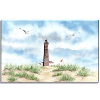 Leinwand 30 x 20 cm Keilrahmen Canvas-Leinen Aquarell Maritim Kunst Druck Kunstdruck Nordsee Dänemark Danmark  Leuchtturm Skagen