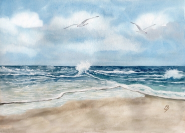 Postkarte DIN-A6 Aquarell Maritim Kunst Druck Kunstdruck Nordsee Dänemark Danmark Skagen Grenen