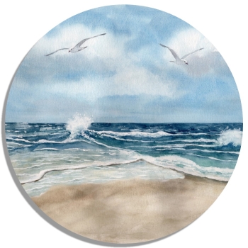Untersetzer Glasuntersetzer rund 9,5 cm Aquarell Maritim Kunst Druck Kunstdruck Nordsee Dänemark Danmark Skagen Grenen