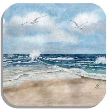 Untersetzer Glasuntersetzer 9,5 x 9,5 cm Aquarell Maritim Kunst Druck Kunstdruck Nordsee Dänemark Danmark  Skagen Grenen