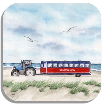 Coasters glass coasters 9,5 x  9,5 cm Watercolor Maritime Art Print Art Print North Sea Denmark Danmark Skagen Grenen