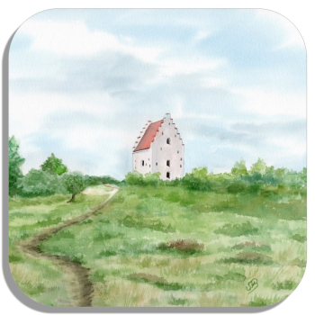 Untersetzer Glasuntersetzer 9,5 x 9,5 cm Aquarell Maritim Kunst Druck Kunstdruck Nordsee Dänemark Danmark  Skagen versandete Kirche