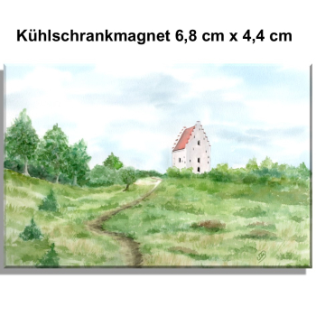 Kühlschrankmagnet  Aquarell Aquarell Maritim Kunst Druck Kunstdruck Nordsee Dänemark Danmark Skagen versandete Kirche