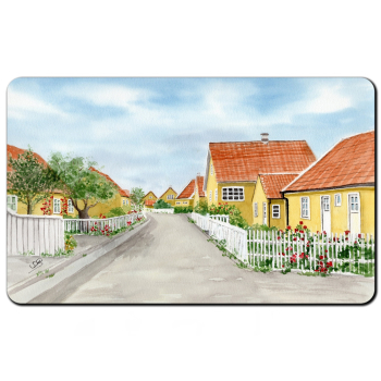Frühstücksbrettchen Brettchen Aquarell Maritim Kunst Druck Kunstdruck Nordsee Dänemark Danmark  Stagen gelbe Häuser