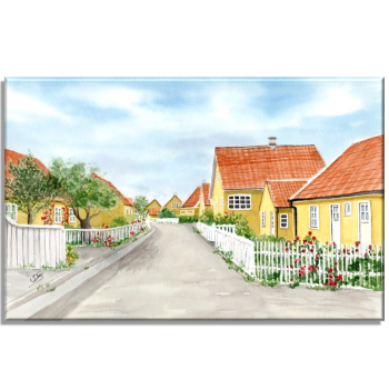 Leinwand 30 x 20 cm Keilrahmen Canvas-Leinen Aquarell Maritim Kunst Druck Kunstdruck Nordsee Dänemark Danmark Stagen gelbe Häuser