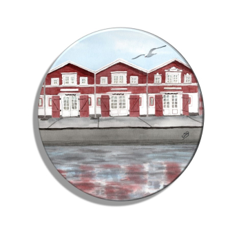 Kühlschrankmagnet m. Flaschenöffner Aquarell Maritim Kunst Druck Kunstdruck Nordsee Dänemark Danmark Skagen Hafenhäuser