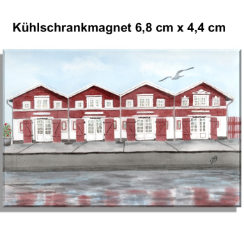 Kühlschrankmagnet  Aquarell Aquarell Maritim Kunst Druck Kunstdruck Nordsee Dänemark Danmark Skagen Hafenhäuser