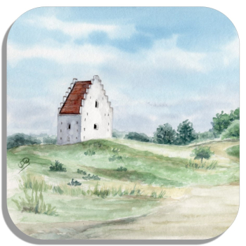 Untersetzer Glasuntersetzer 9,5 x 9,5 cm Aquarell Maritim Kunst Druck Kunstdruck Nordsee Dänemark Danmark  Skagen versandete Kirche