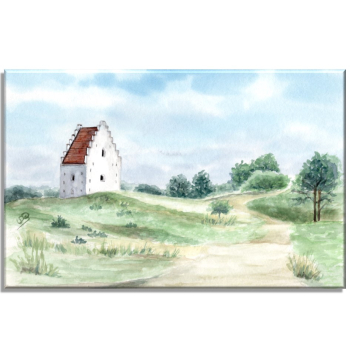 Leinwand 30 x 20 cm Keilrahmen Canvas-Leinen Aquarell Maritim Kunst Druck Kunstdruck Nordsee Dänemark Danmark  Skagen versandete Kirche