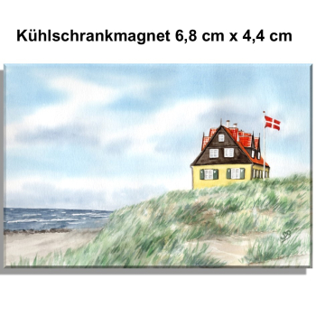 Kühlschrankmagnet  Aquarell Aquarell Maritim Kunst Druck Kunstdruck Nordsee Dänemark Danmark Stagen Haus am Meer
