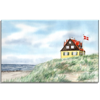 Leinwand 30 x 20 cm Keilrahmen Canvas-Leinen Aquarell Maritim Kunst Druck Kunstdruck Nordsee Dänemark Danmark Stagen Haus am Meer