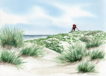 Postkarte DIN-A6  Folienmagnet Aquarell Maritim Kunst Druck Kunstdruck Dänemark Nordsee Blokhus Bake Strand