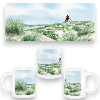 Tasse Becher Kaffeebecher  Folienmagnet Aquarell Maritim Kunst Druck Kunstdruck Dänemark Nordsee Blokhus Bake Strand